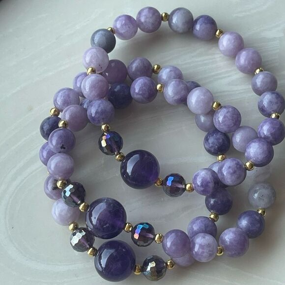 Lepidolite amethyst bracelet crystal stone stretch one bracelet new handmade - Picture 4 of 10